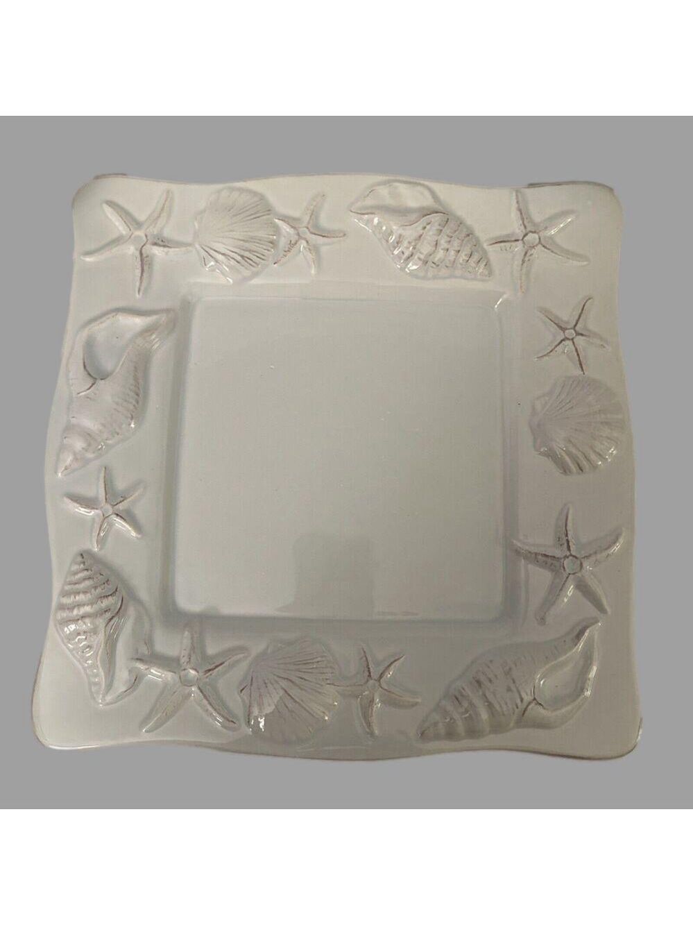 Blue Sky Seahorse Seashell Menagerie Blue Square Dinner Plate 11”